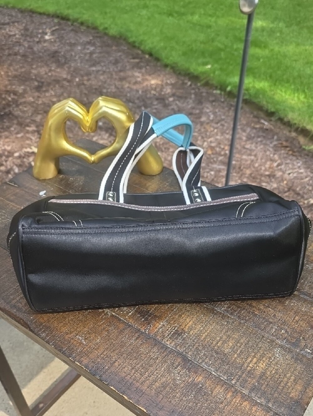 Coach Hamptons Nylon Sateen Weekend Tote Black Tan Blue F11993 - Picture 7 of 7